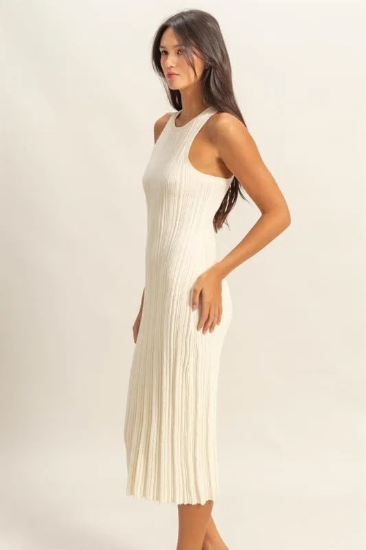 Женское облегающее платье с круглым вырезом Ribbed Knit, White — фото 2