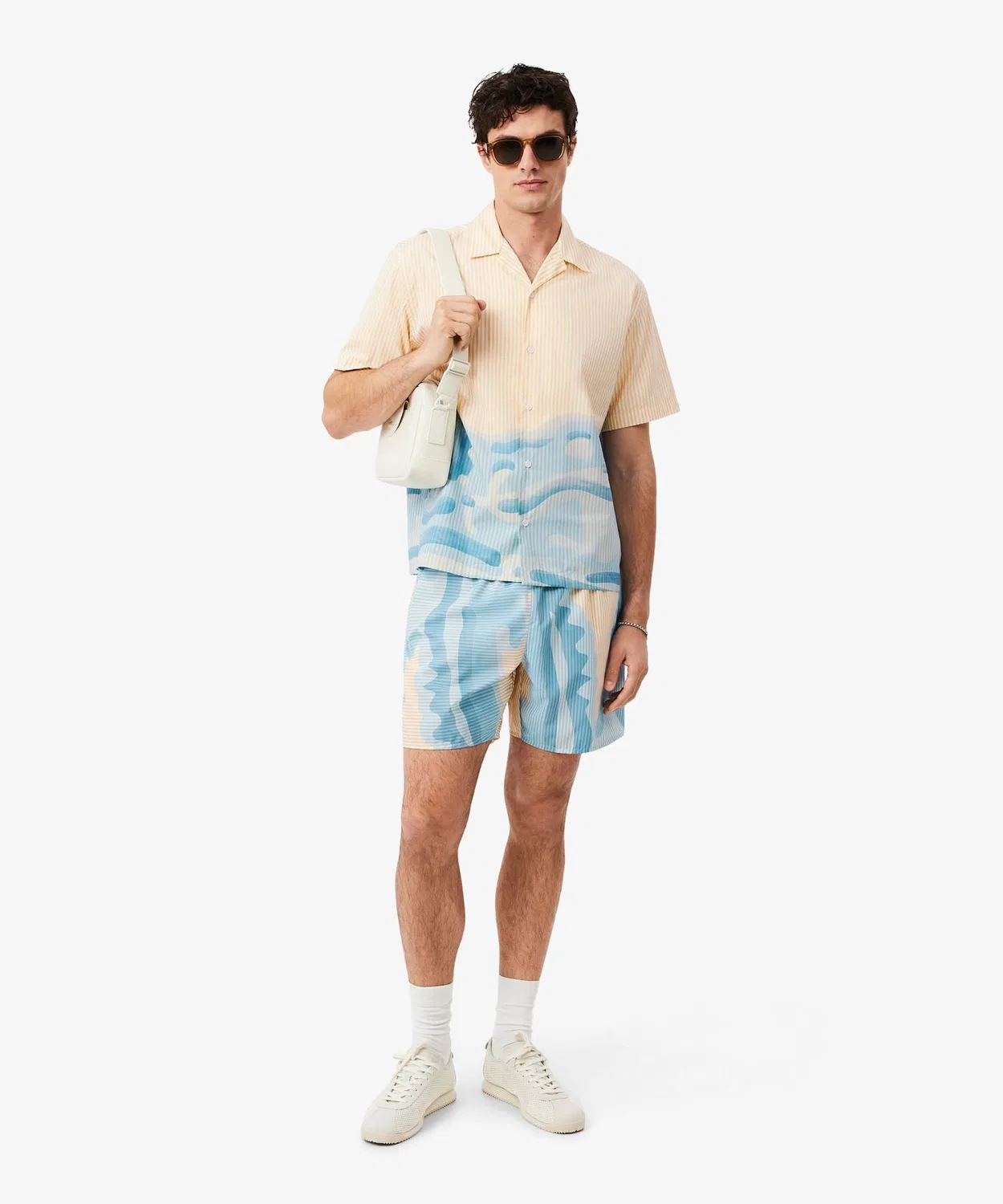 Мужская рубашка с коротким рукавом с принтом LACOSTE, White/Blue — фото 4