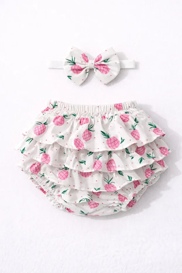 Детские шорты для девочек с принтом Baby girl pink pineapple patterned ruffle shorts & bandana set Ues, Pink