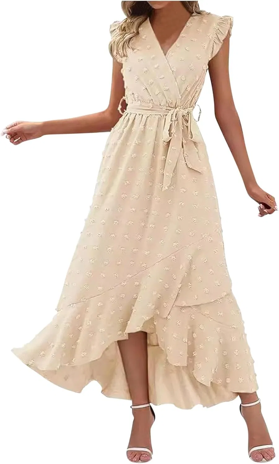 Женское летнее макси-платье с V-образным вырезом Swiss Dot, Beige
