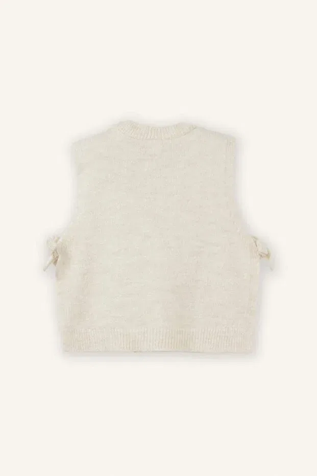 Детский кардиган для девочек без рукавов Bow detailed cardigan Defacto, Ekru-Er99 — фото 3