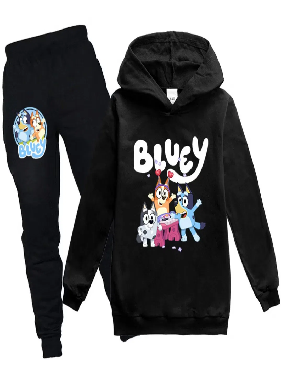 Худи с длинным рукавом комплект с штанами Bluey, черный