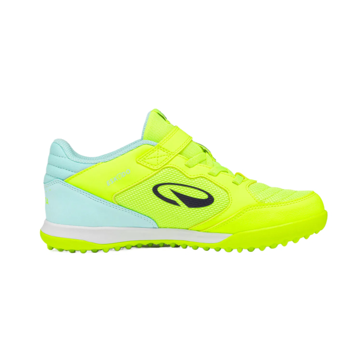 Детские футбольные бутсы дышащие DECATHLON, Neon Yellow/Ice Blue — фото 3
