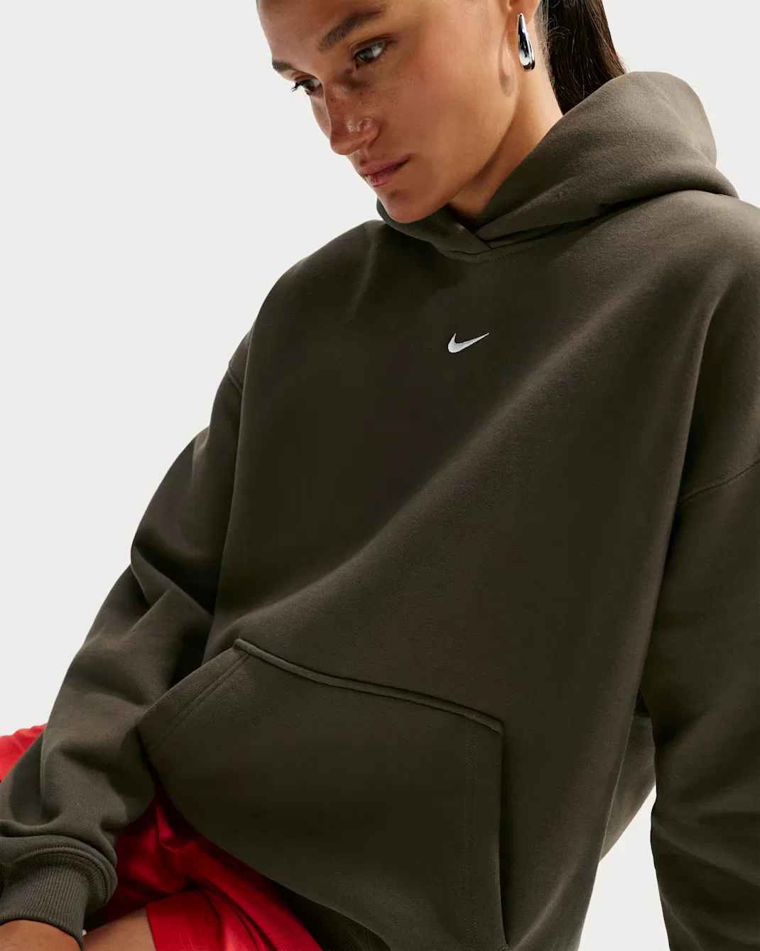 Женская толстовка с капюшоном оверсайз Nike Studio Fleece Medium Weight, Dark Hazel/Sail