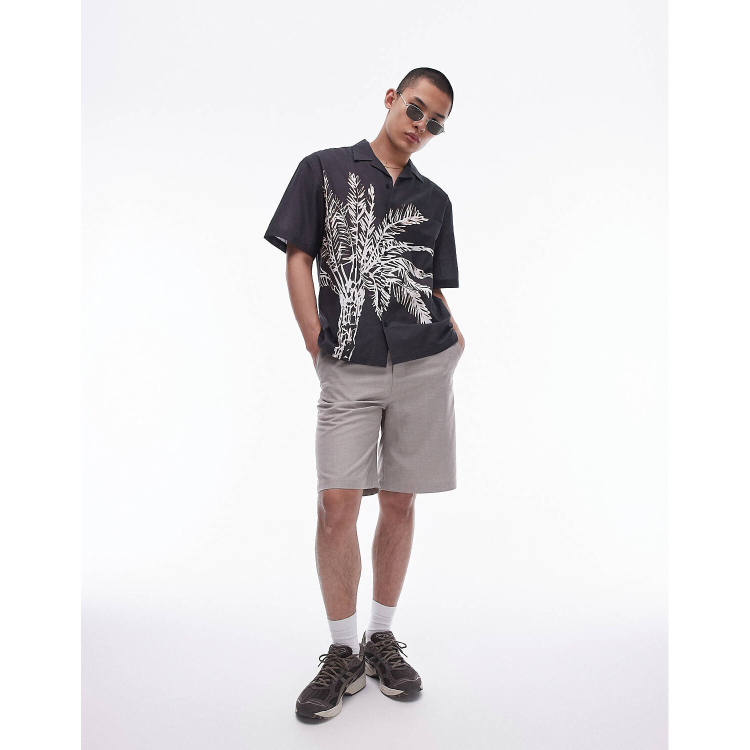 

Рубашка Topman Short Sleeve Relaxed Washed Palm Printed, черный