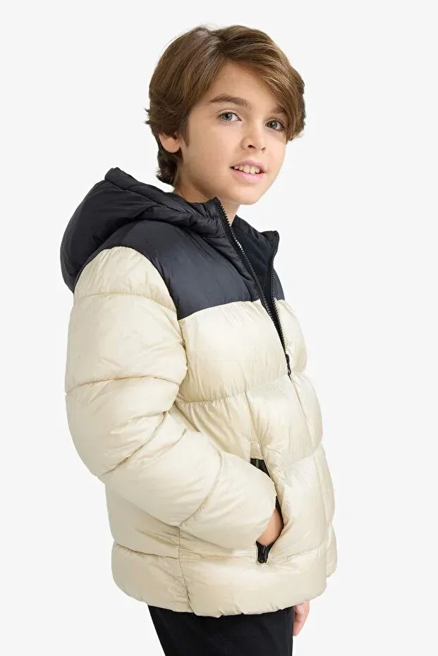Детское пуховое пальто для девочек с капюшоном Defacto, Beige-Bg430 — фото 4