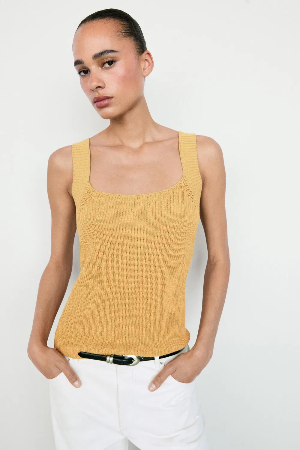 Топ Massimo Dutti Ribbed Knit Tank, горчично-желтый