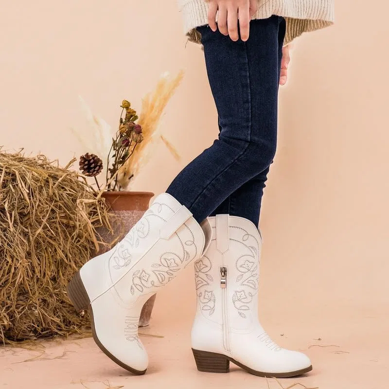 Детские сапоги для девочек с вышивкой Cowgirl Boots LAURMOSA, White — фото 2