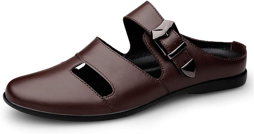 

CHICLOVEY Мужские кожаные лоферы-слипоны без задника Мюли Летние туфли для наряда, коричневый