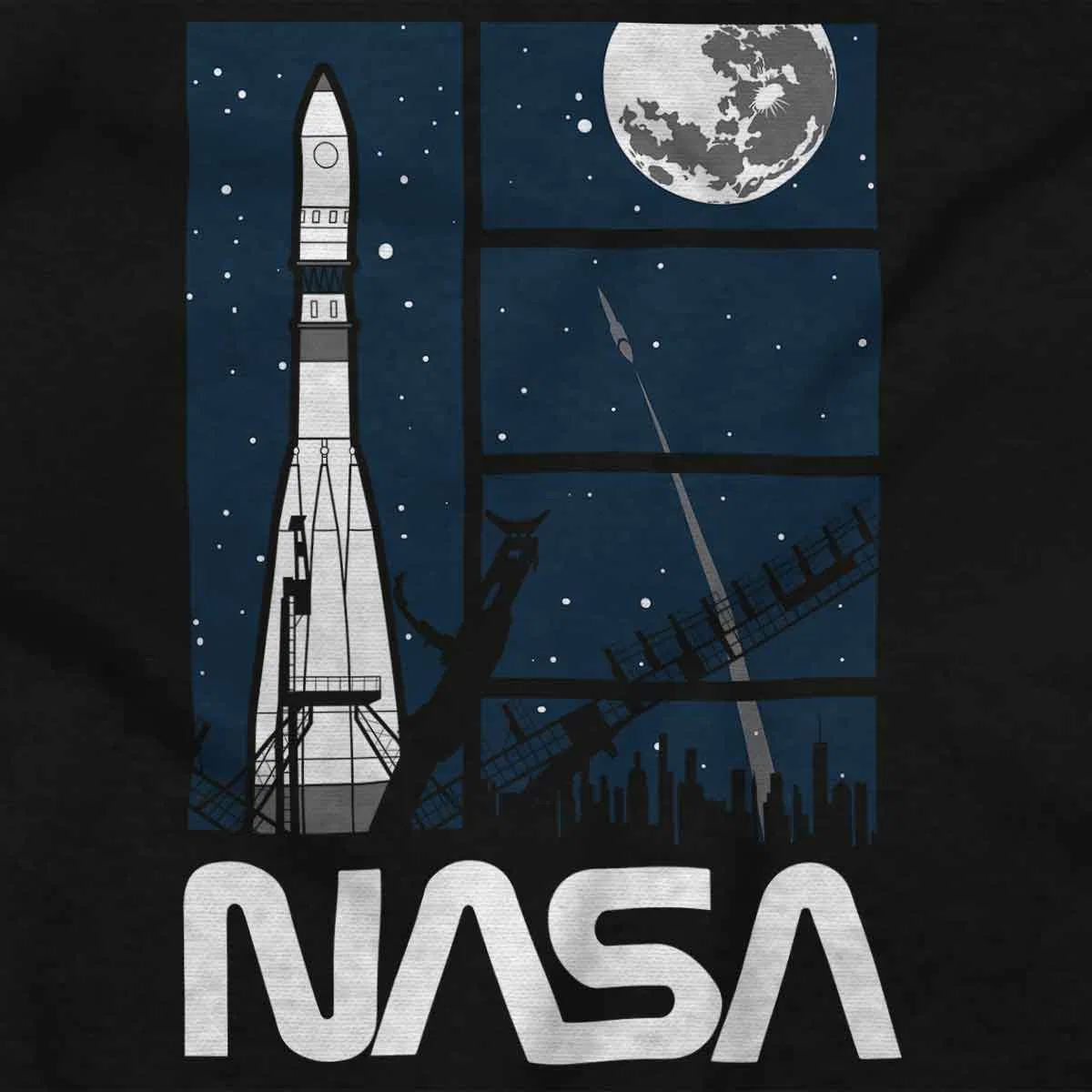 Детское боди-комбинезон с коротким рукавом NASA Night Sky Rocket Launch Comic Brisco Brands, Black — фото 2