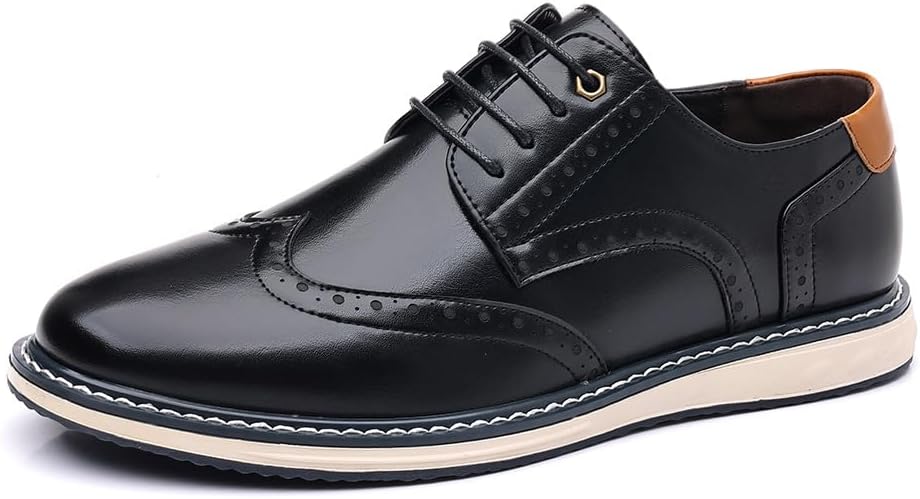 

Мужские кожаные броги с крыльями и заплатками, стиль Гэтсби, модные туфли с плоской подошвой, закругленным носком и шнуровкой, дерби для работы, делового и повседневного использования Uzujbaa, черный