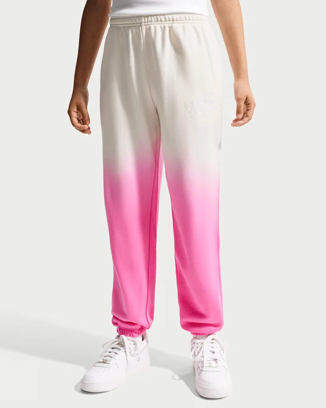 Свободные брюки для девочек (подростков) Nike Sportswear Studio Fleece, Sail/Playful Pink — фото 2