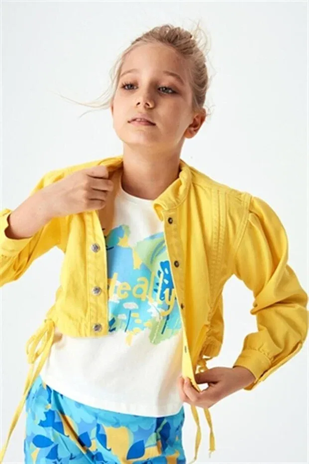 Детская куртка для девочек габардиновое Nk kids tunnel gabardine yellow jacket set Generic Brands, Yellow — фото 3