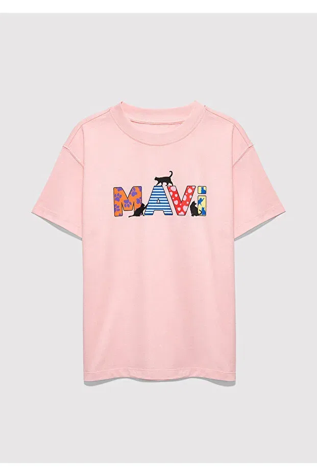 Детская футболка с принтом Logo printed pink t-shirt loose fit / relaxed comfortable cut 7610426-71007 Mavi, Pink — фото 3
