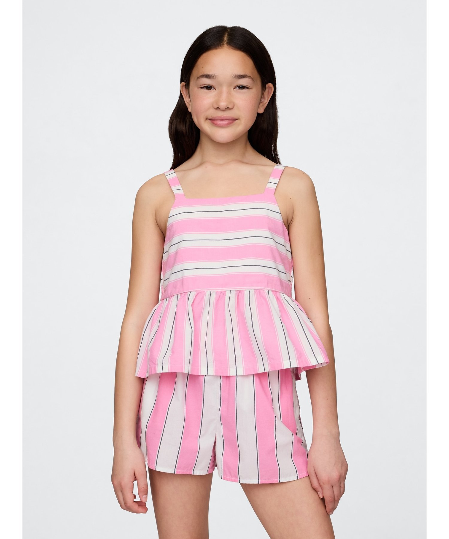 (K) Топ с баской из поплина (детский) GAP, PINK STRIPE 8172-1