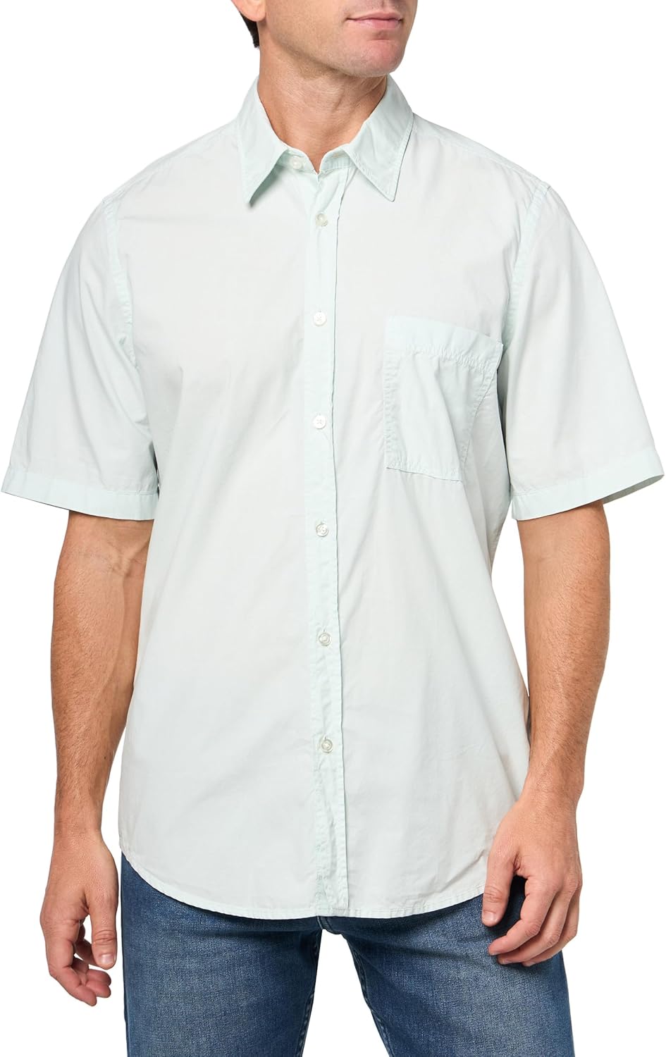 

BOSS мужская хлопковая рубашка с коротким рукавом на пуговицах, Open Air Blue