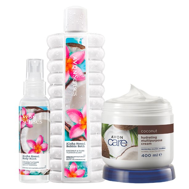

Avon, Aloha Monoi Coconut Tahiti, набор косметики по уходу, 3 шт.