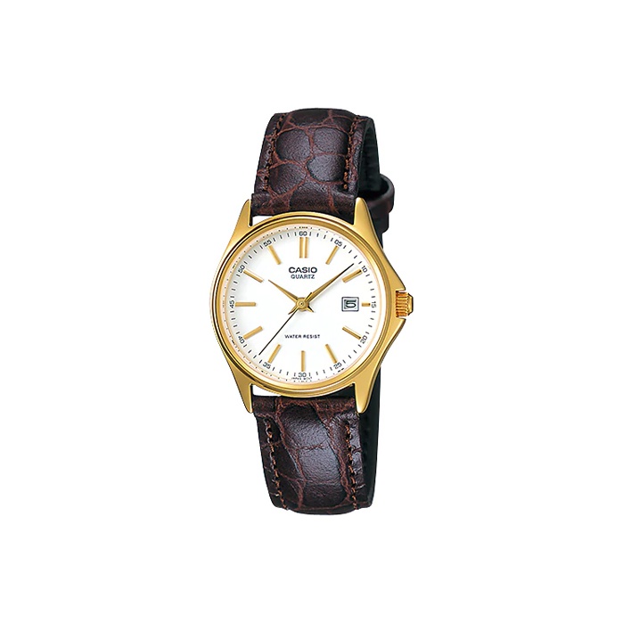 

CASIO Часы Women's Standard Series 24mm White Watch LTP-1183Q-7A, White Dial Brown Strap