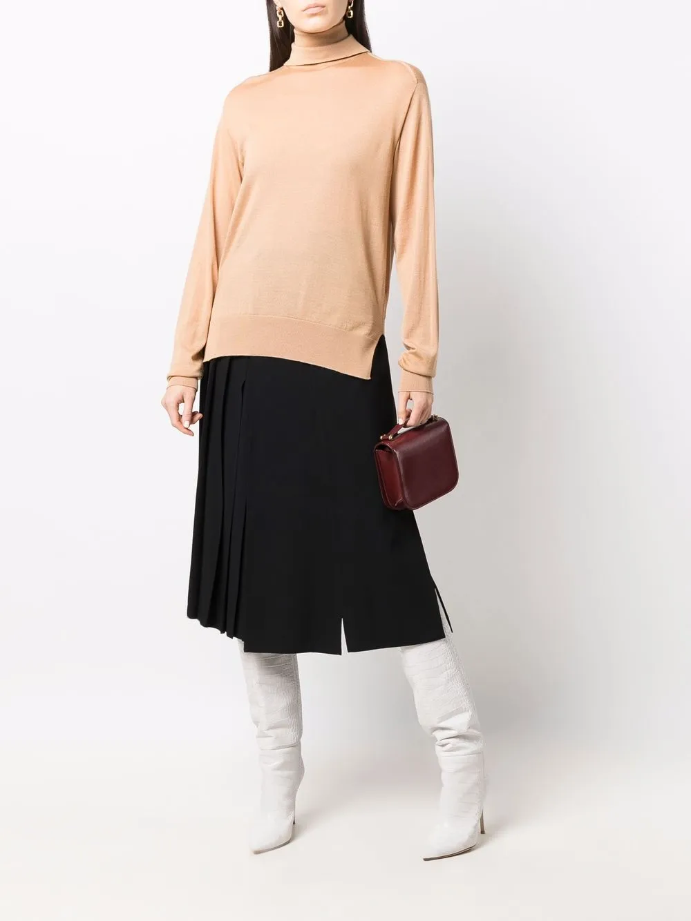 Джемпер тонкой вязки с высоким воротником JIL SANDER, нейтральный — фото 2
