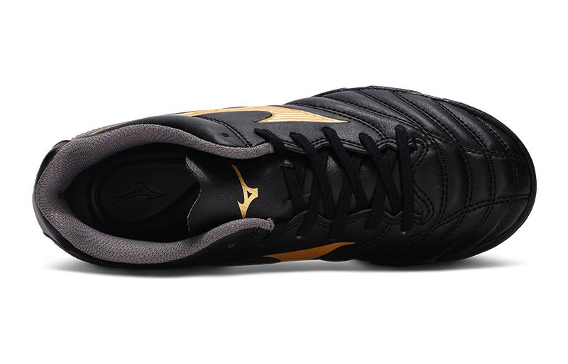Износостойкие детские футбольные бутсы низкие черные золотые Mizuno — фото 4