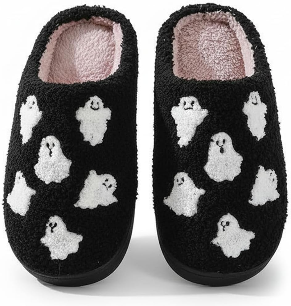 

Женские и мужские тапочки на Хэллоуин с тыквой, пушистые тапочки в виде кота с мягким поролоном с эффектом памяти, мультяшные плюшевые, теплые, с меховой подкладкой Nenfal, черный