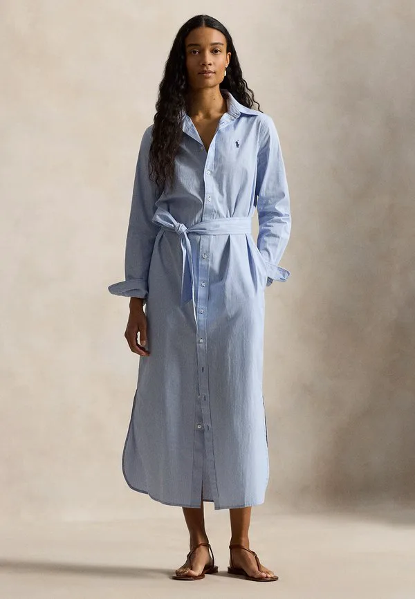 Платье-Рубашка из хлопка в полоску с поясом Polo Ralph Lauren, Medium Blue/White — фото 2