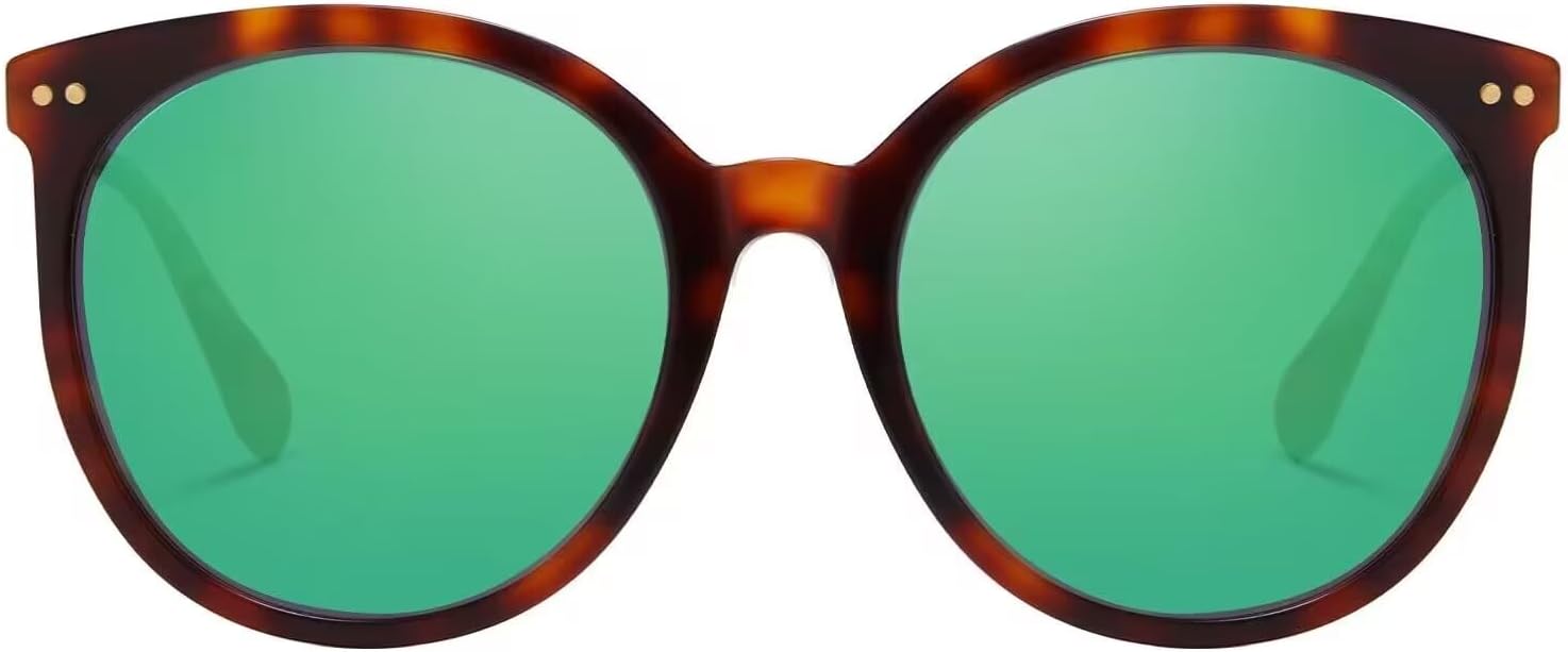 

Женские солнцезащитные очки DUCO Oversized Polarized Sunglasses Trendy Mirrored Shades Retro Round Vintage Light Weight UV400 Sun Glasses W016, 27-tortoise Frame Revo Green Lens