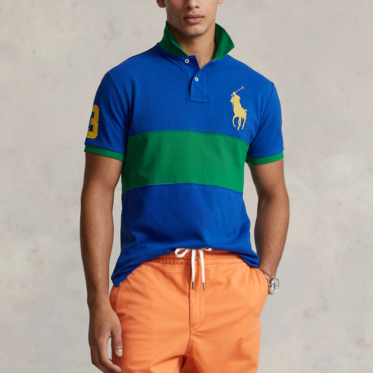 Поло с цветными блоками и вышитым логотипом Polo Ralph Lauren, сине-зеленый — фото 3