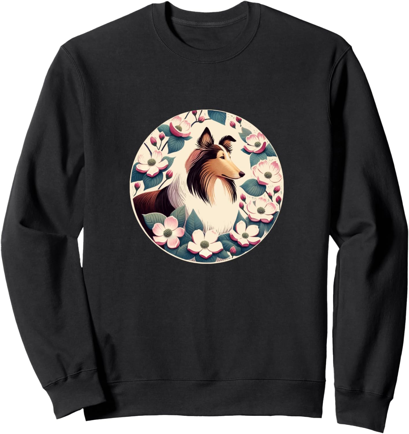 

Толстовка с изображением собаки породы колли и овчарки в цветочном стиле Vintage Collie Bubb, черный
