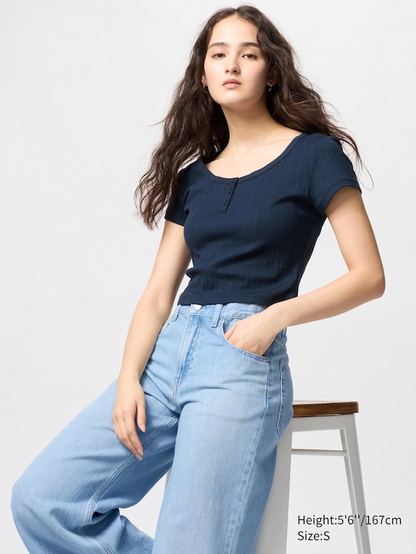 

Футболка с воротником-стойкой «хенли» Uniqlo, синий