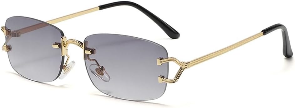 

Квадратные солнцезащитные очки для мужчин, полуметаллические, сине-зеленые, без оправы, модные женские солнцезащитные очки без оправы, защита от ультрафиолета UV400 WNCKSQ, Gold With Gray