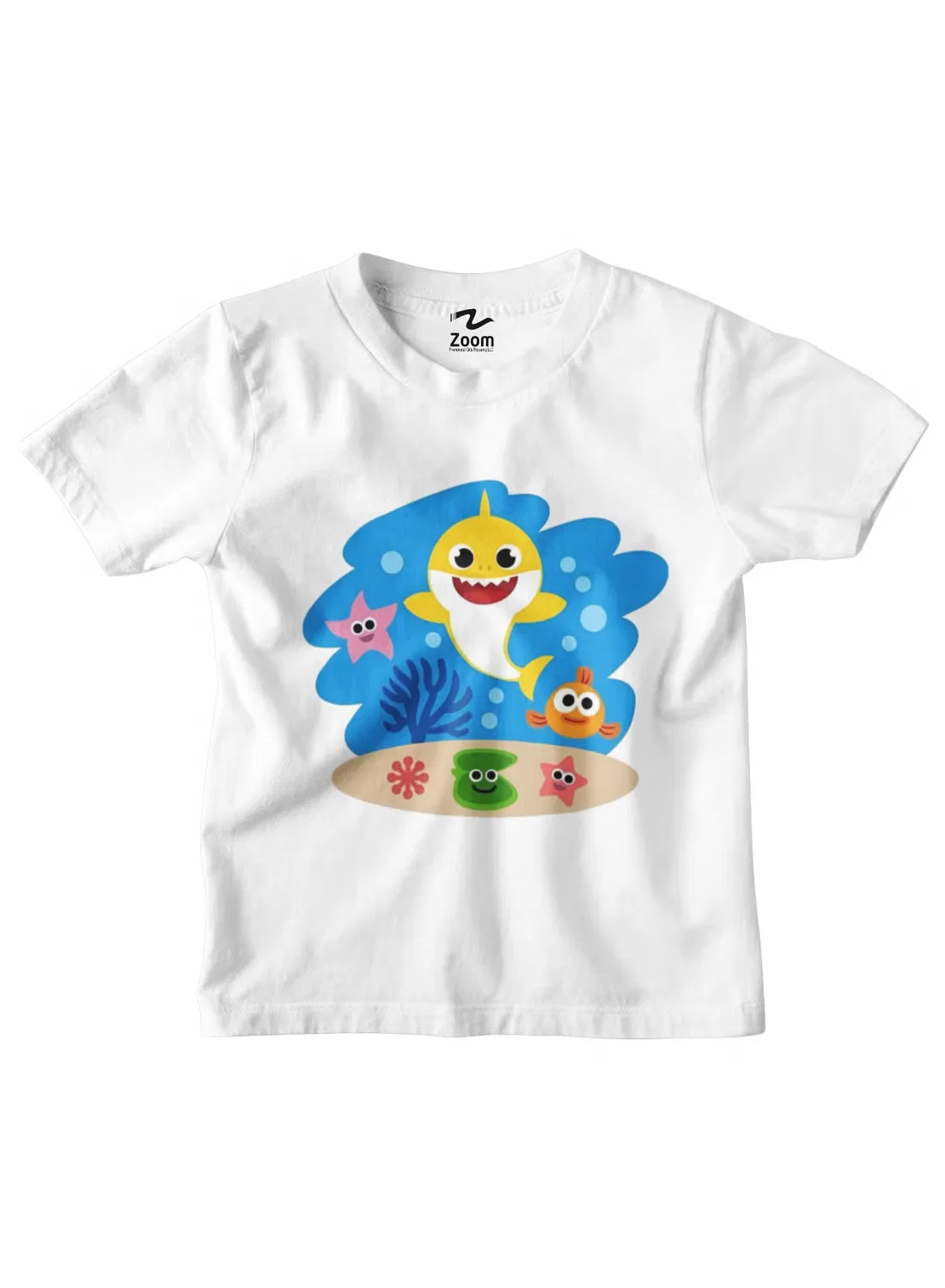 Футболка детская с принтом Baby shark with friend Zoom, белый