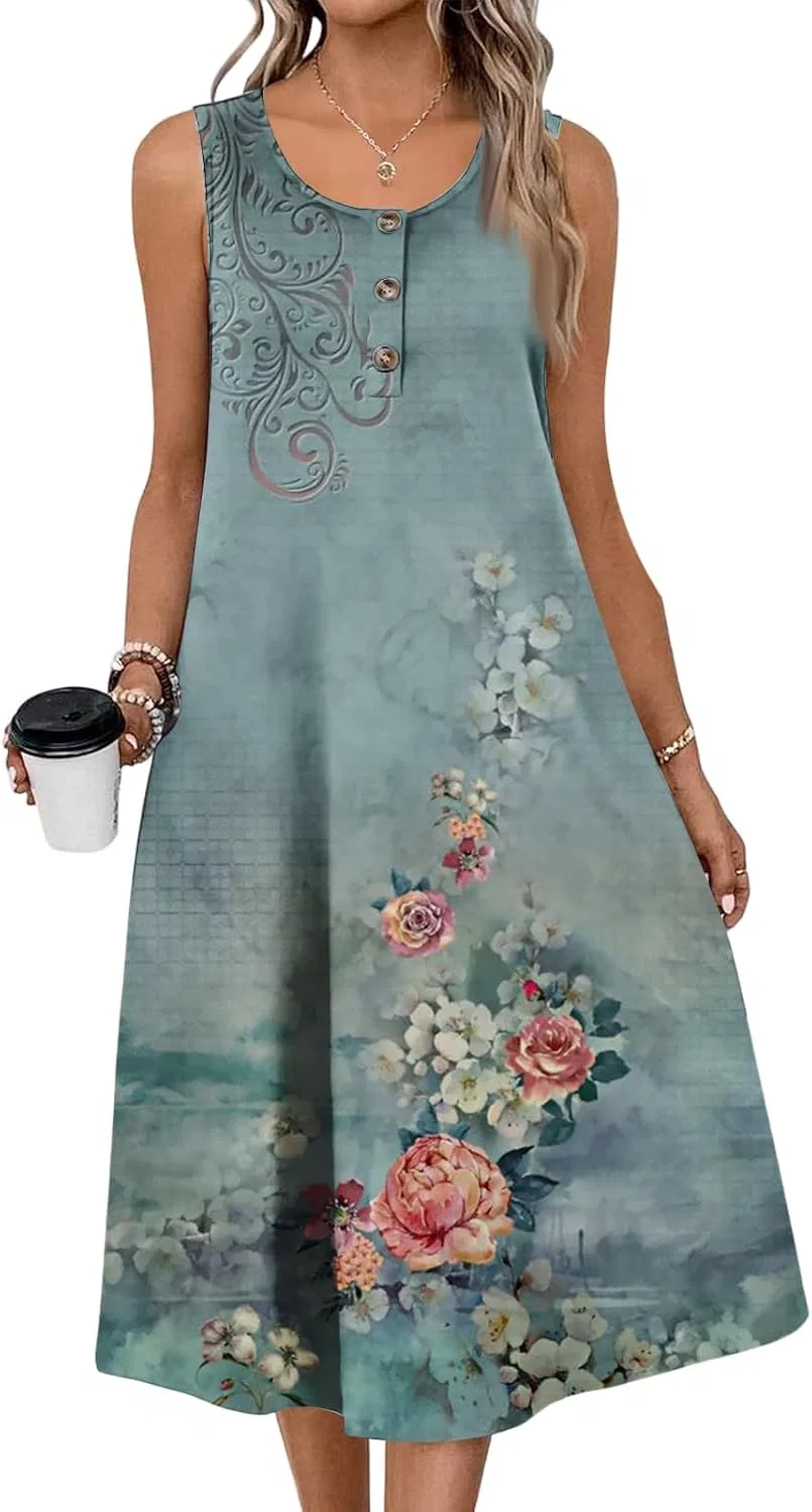 Женское летнее платье с цветочным принтом Boho, 2-turquoise