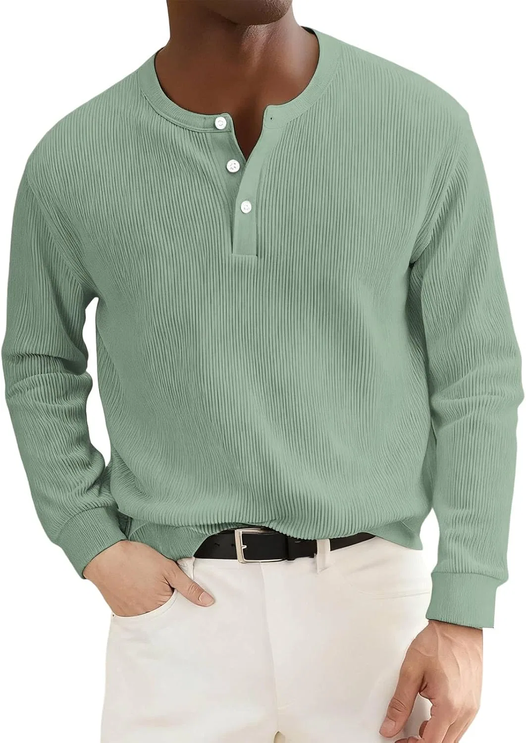 Мужская хлопковая футболка с пуговицами Henley, Green