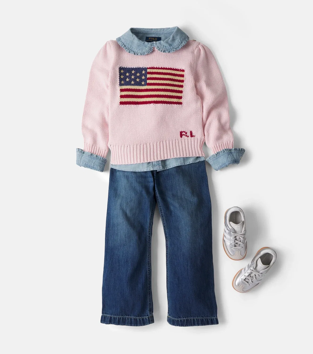 Джинсы с цветочной вышивкой Polo Ralph Lauren Kids, синий — фото 2