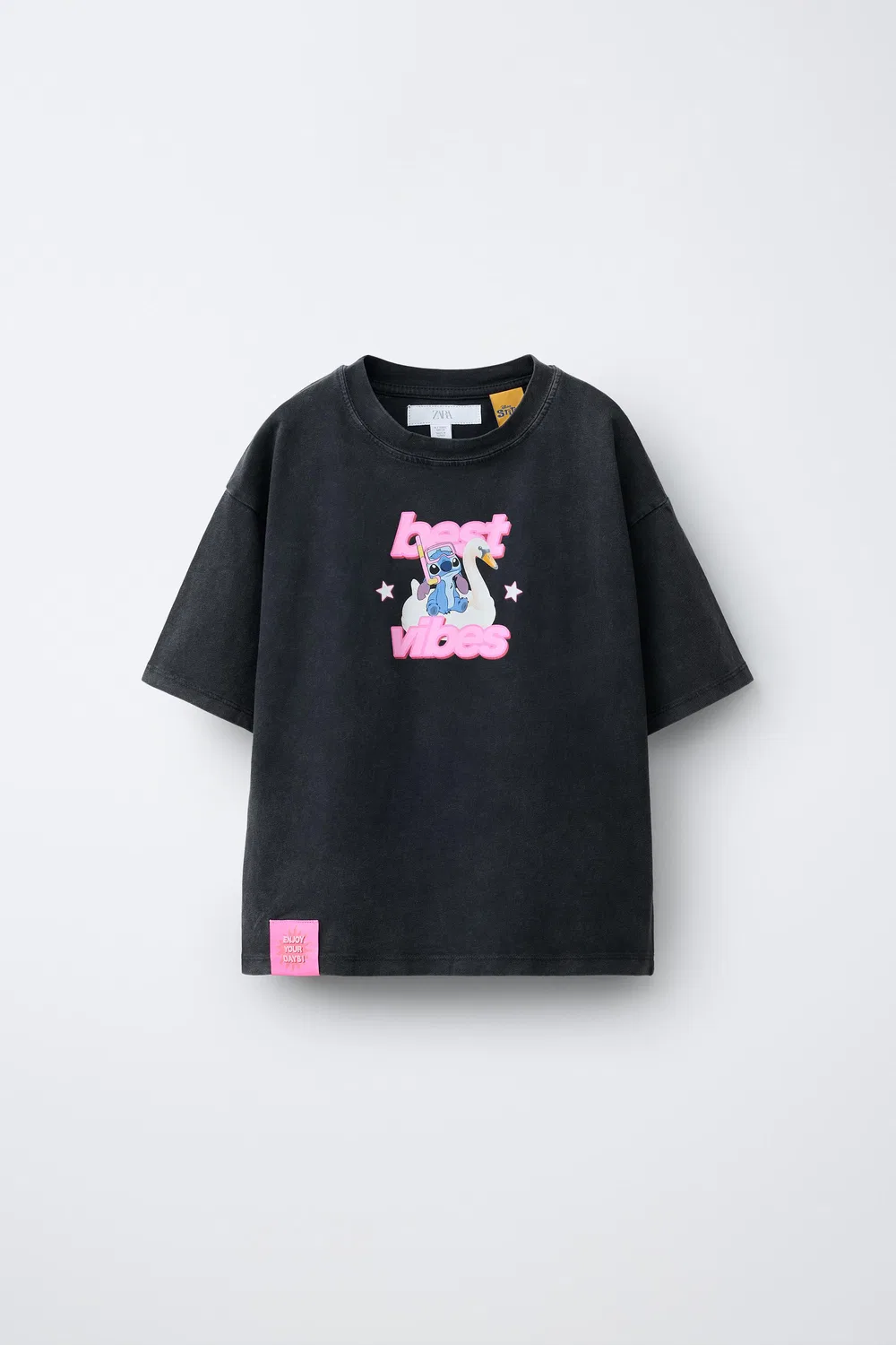 Футболка с эффектом потертости «Лило и Стич»Disney ZARA, Anthracite Grey