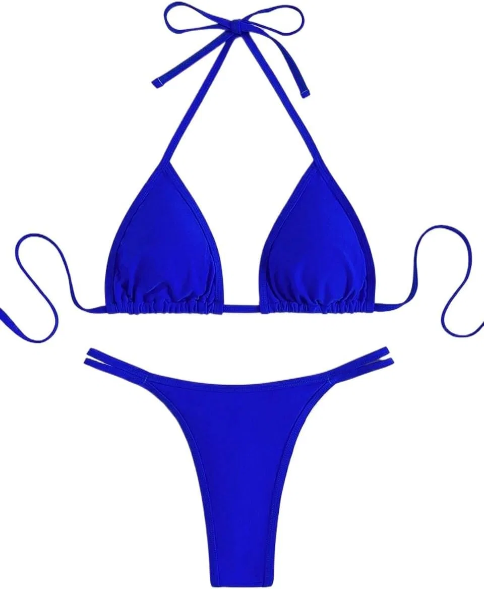 Женский бикини-сет с высокой талией, V-strings, Royal Blue