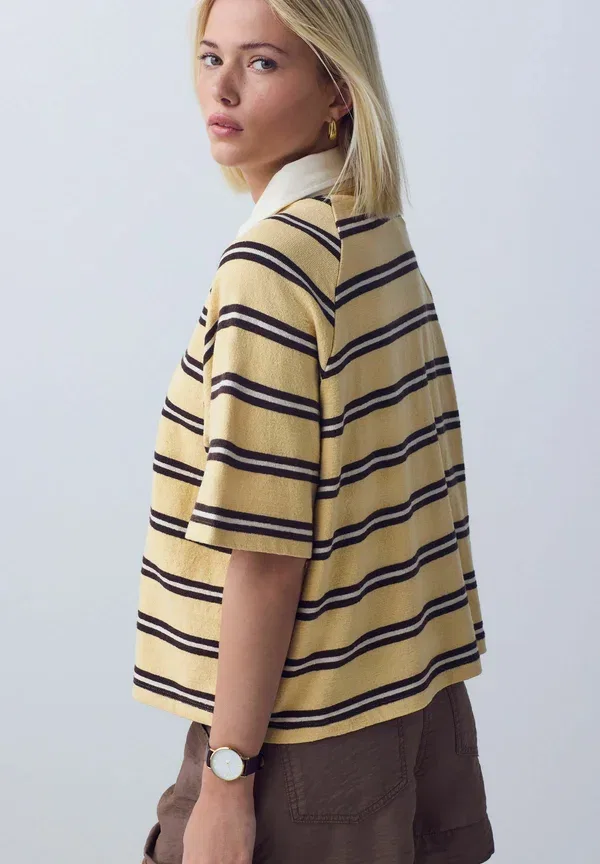 Поло из хлопка Polo shirt Next, желто-коричневая полоска — фото 3