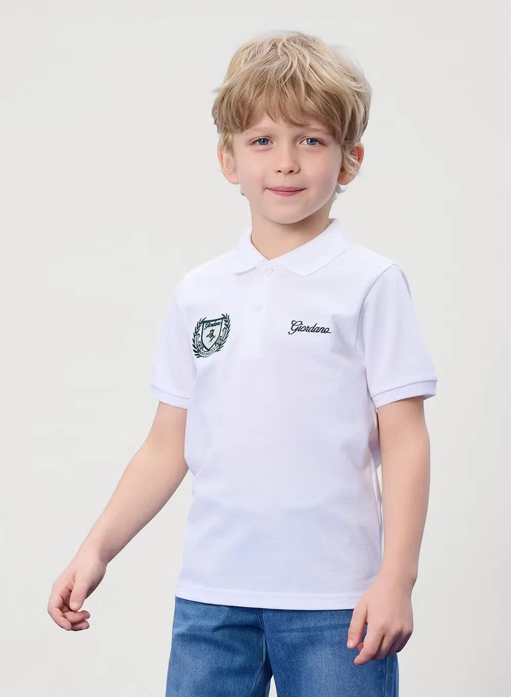 Поло детское с вышивкой Club House Giordano, белый