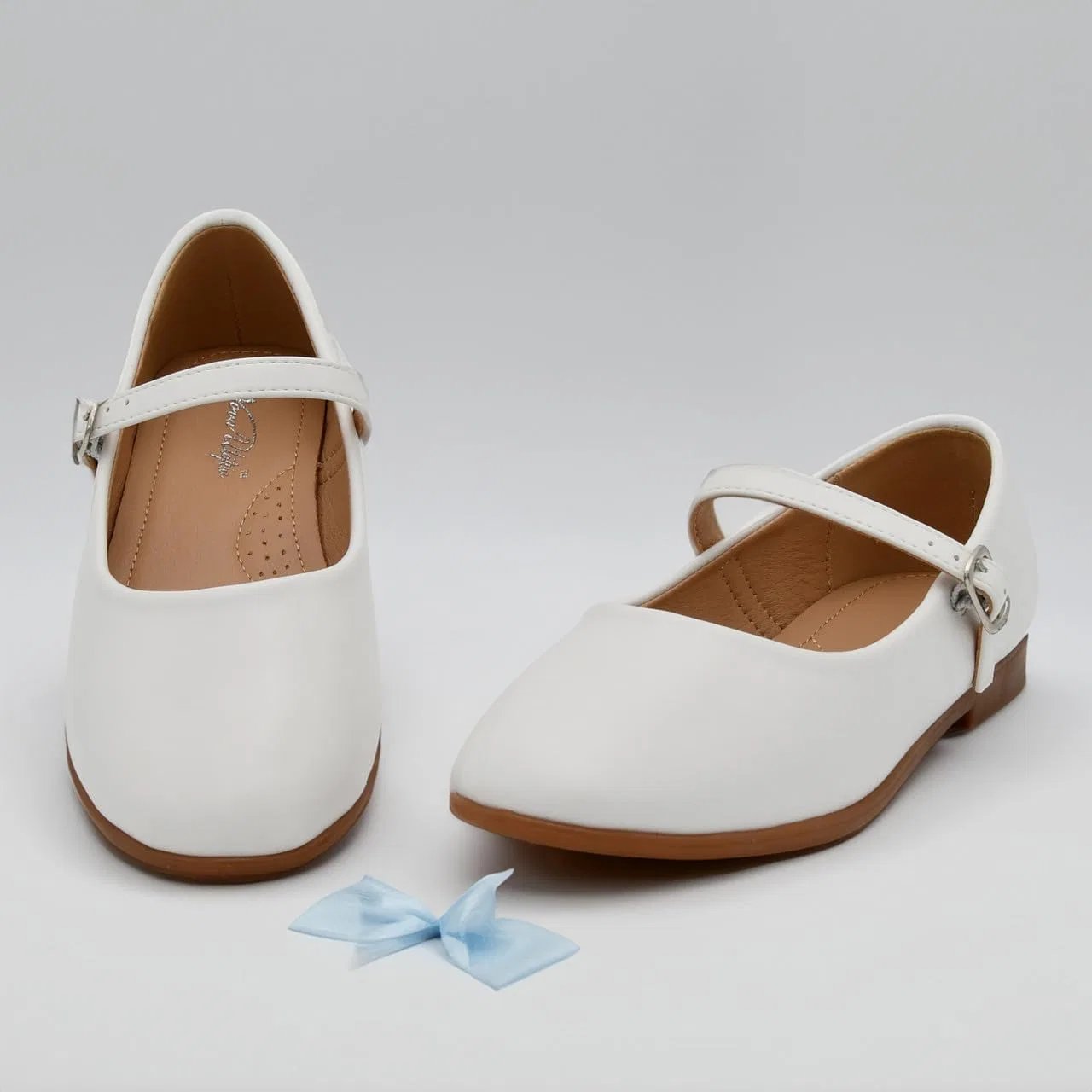 Детские туфли-балетки для девочек с бантом Nova Utopia Nova Footwear, Whitepu — фото 2