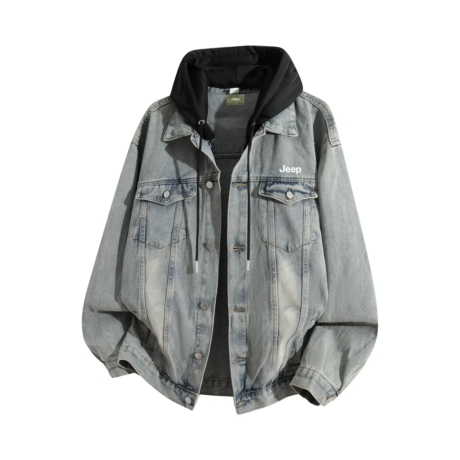 Детский джинсовый жакет с капюшоном, прямой крой, модель Unisex Hooded Detachable, Jeep, Yellow Mud Black Hood