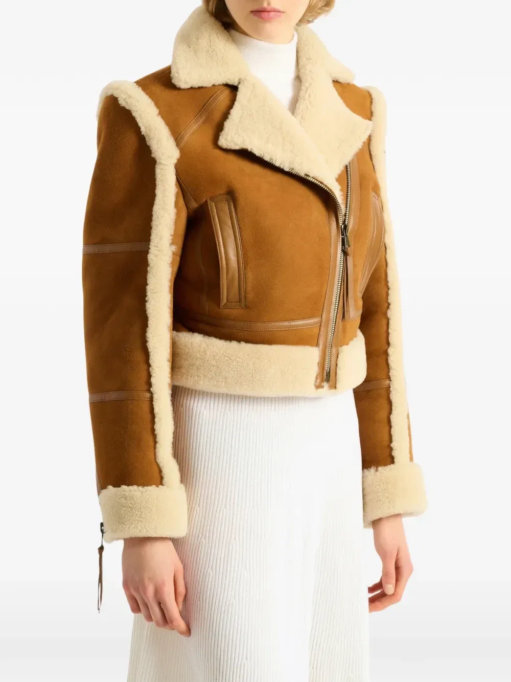 Байкерская куртка из овчины Balmain, коричневый — фото 4