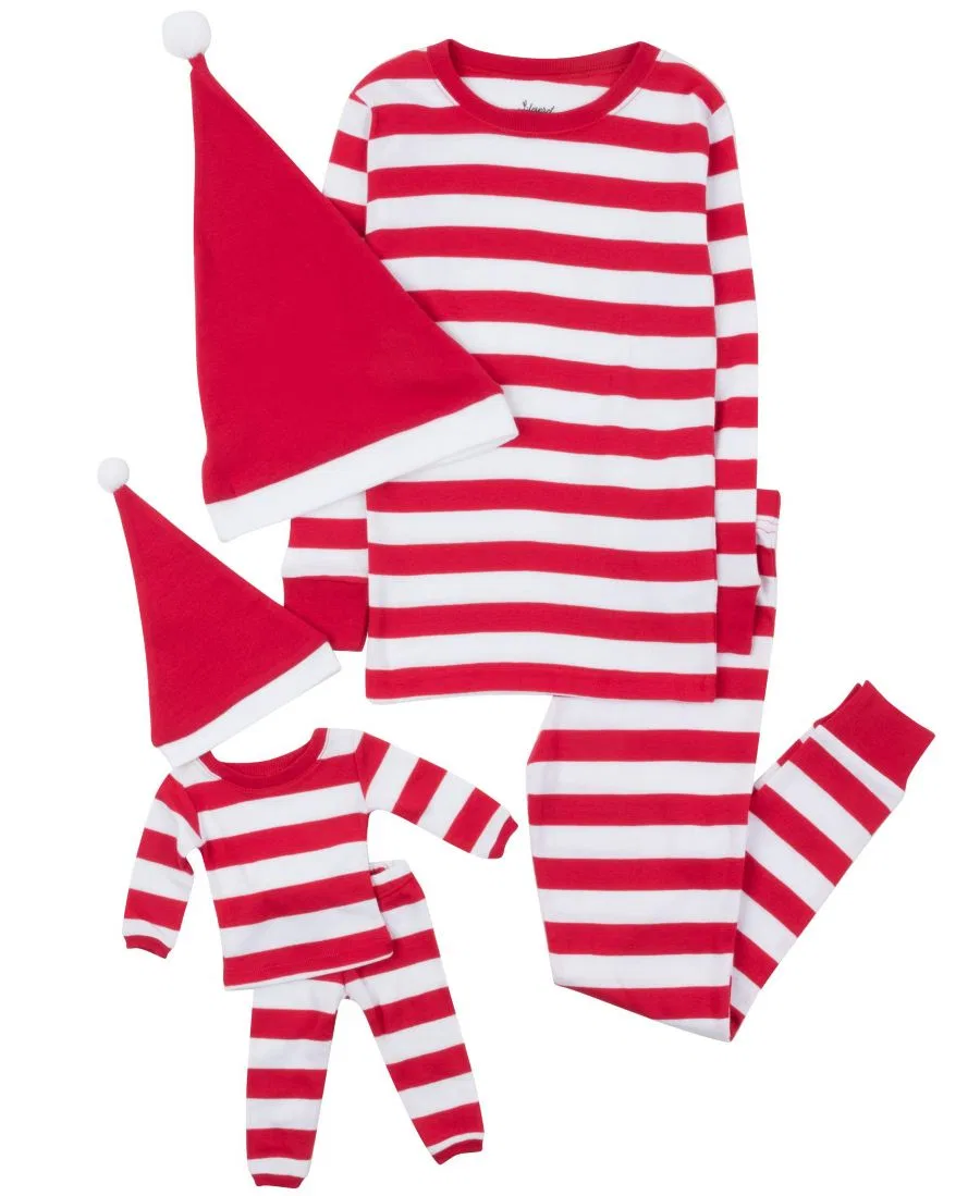 Комплект пижам из хлопка для девочки и куклы, с принтом Leveret, Striped Red & White With Hat