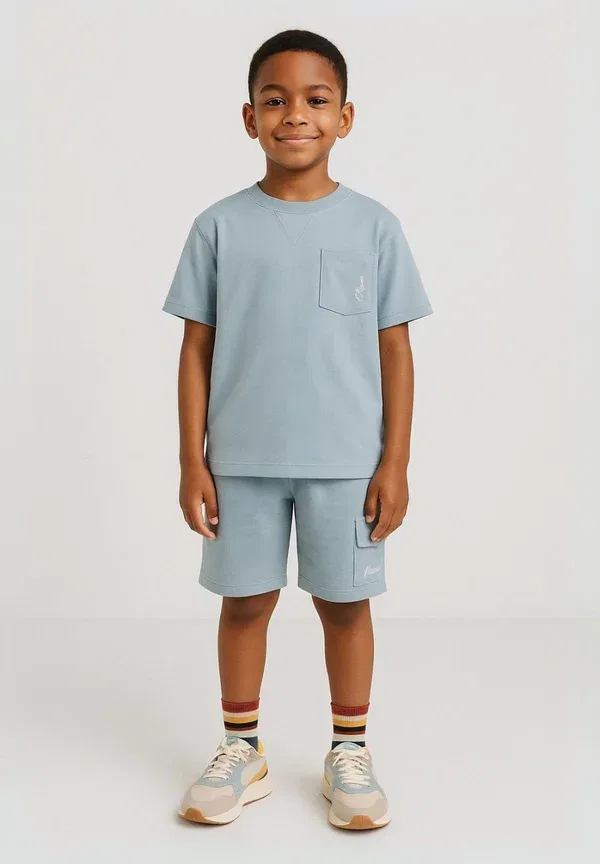 Комплект из футболки с коротким рукавом и шорт, хлопок, Short sleeve set, Minoti, light blue, светло-голубой