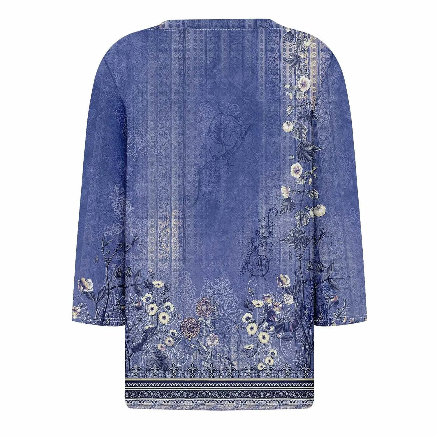 Женская блуза с принтом Women Blouses 3/4 Sleeve V Neck Casual Elegant Summer Boho Floral Print Blouses, 31#blu Scuro — фото 4