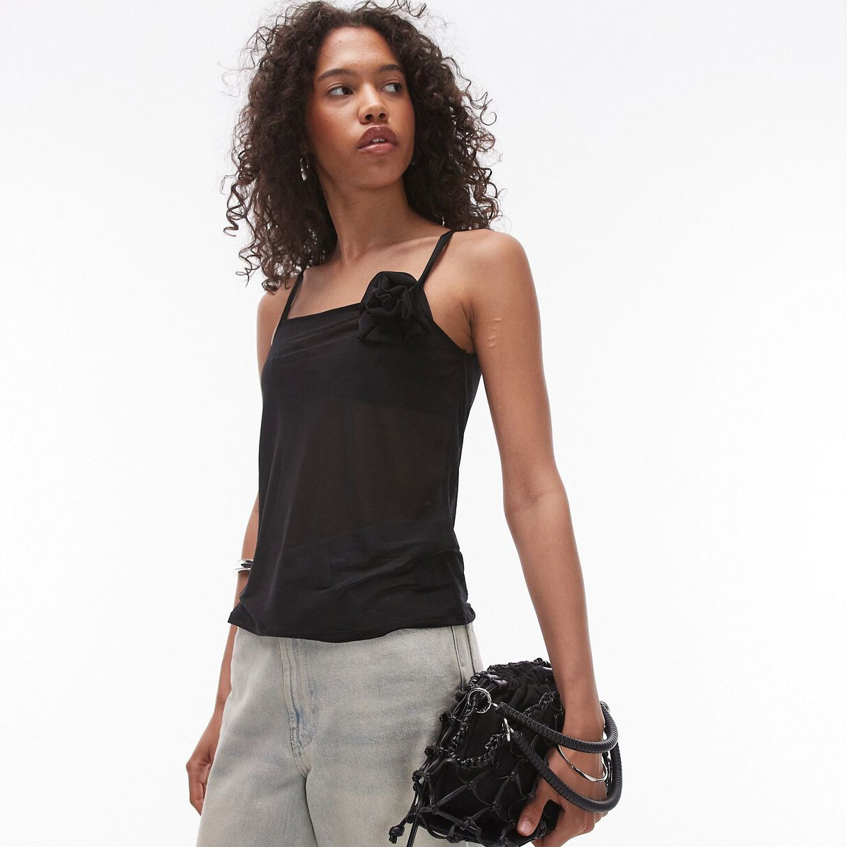 

Топ Topshop See-through Strapless With Flower Insert, черный