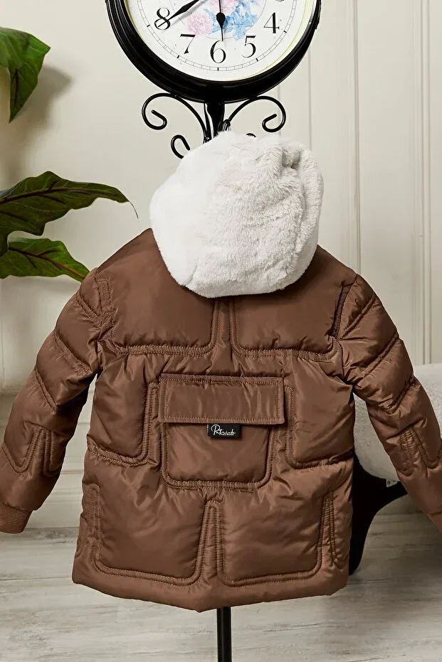Детское пальто для девочек с капюшоном Benitto Kids, Camel — фото 4