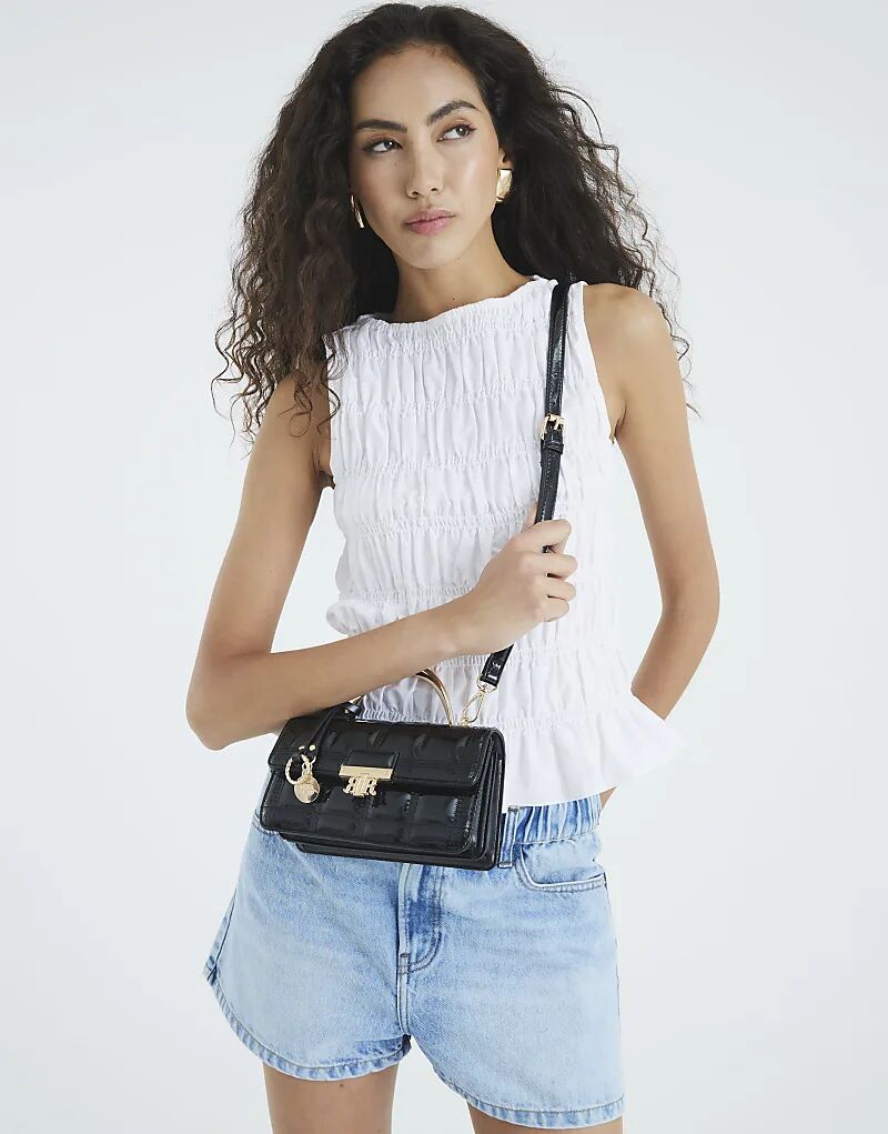 

Стеганая сумка-тоут River Island с металлическими ручками черного цвета