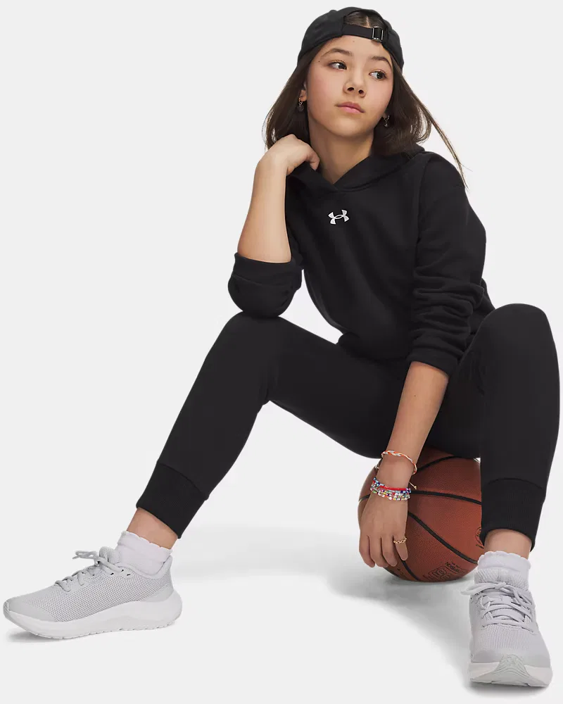 Укороченное худи для девочек из ультрамягкого флиса с начесом UA Rival Fleece UnderArmour, Black/White — фото 3