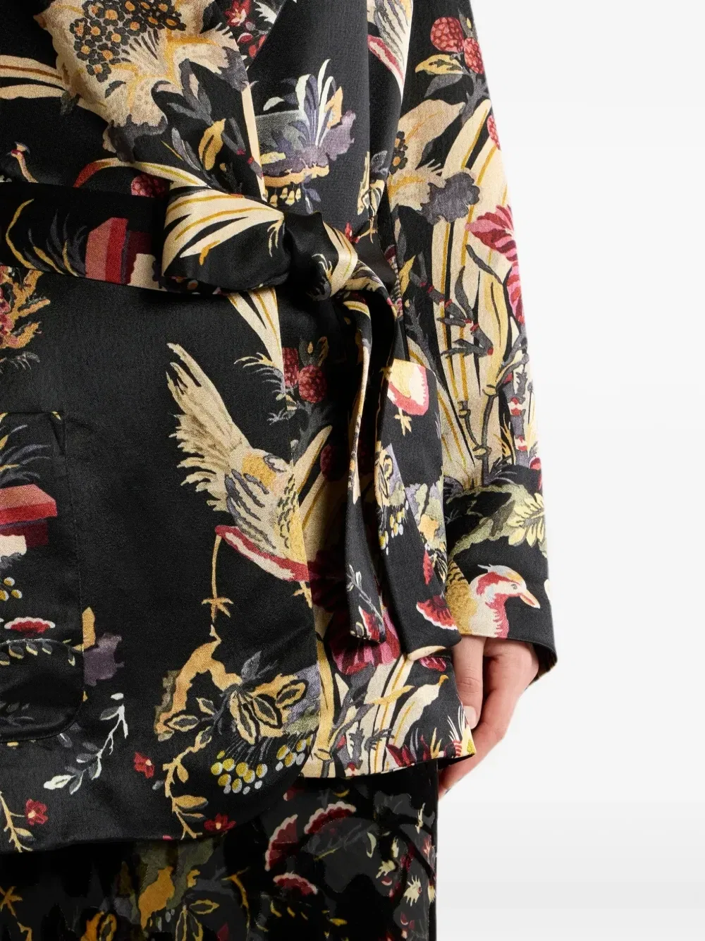Атласная куртка с поясом и цветочным узором Etro, черный — фото 4